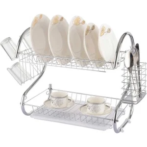 Cheffinger Afdruiprek Met Lekbak - Zilver - 2 Etages - Afwas Druiprek Droogrek Met Bestekmand - RVS